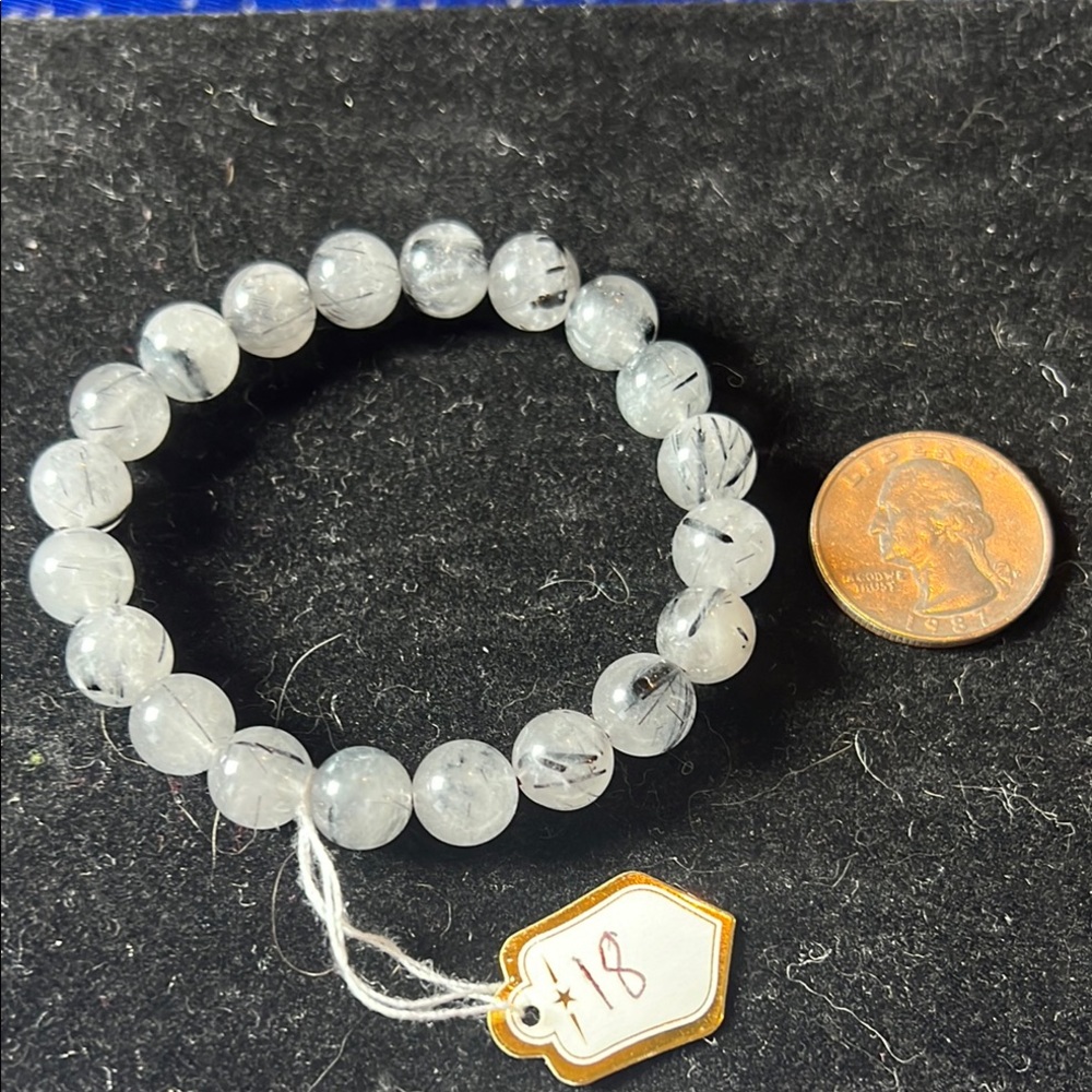 #38 Handcrafted tourmalated Rutilated Quartz Beaded Bracelet